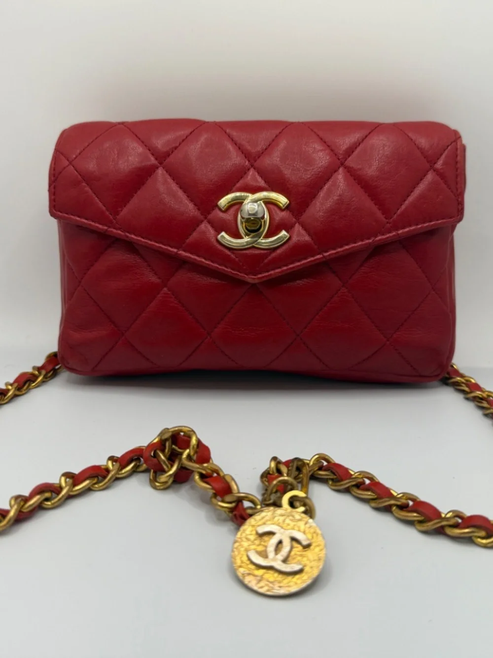 POSH CHANEL RED BUM/FANNY-BELT BAG HANDBAG! (RARE)